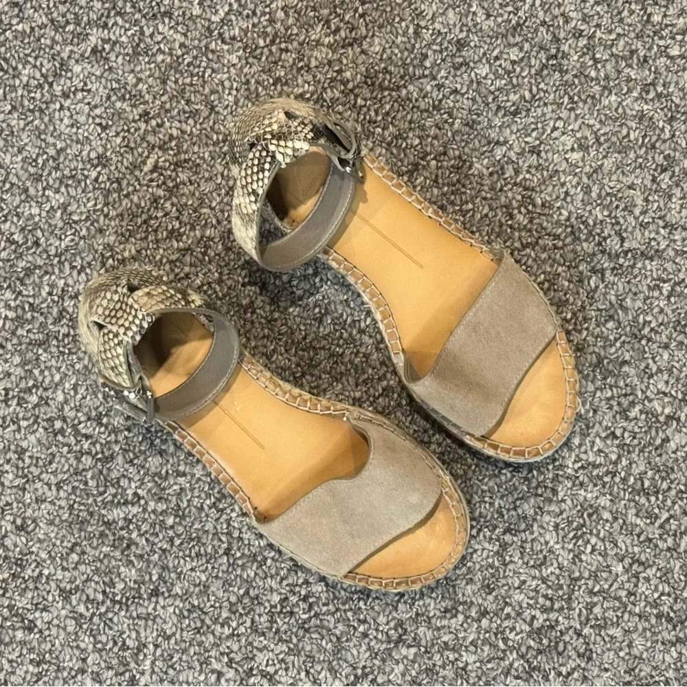 Dolce Vita Larita Taupe Multi Suede Leather Flatform Espadrille Sandals